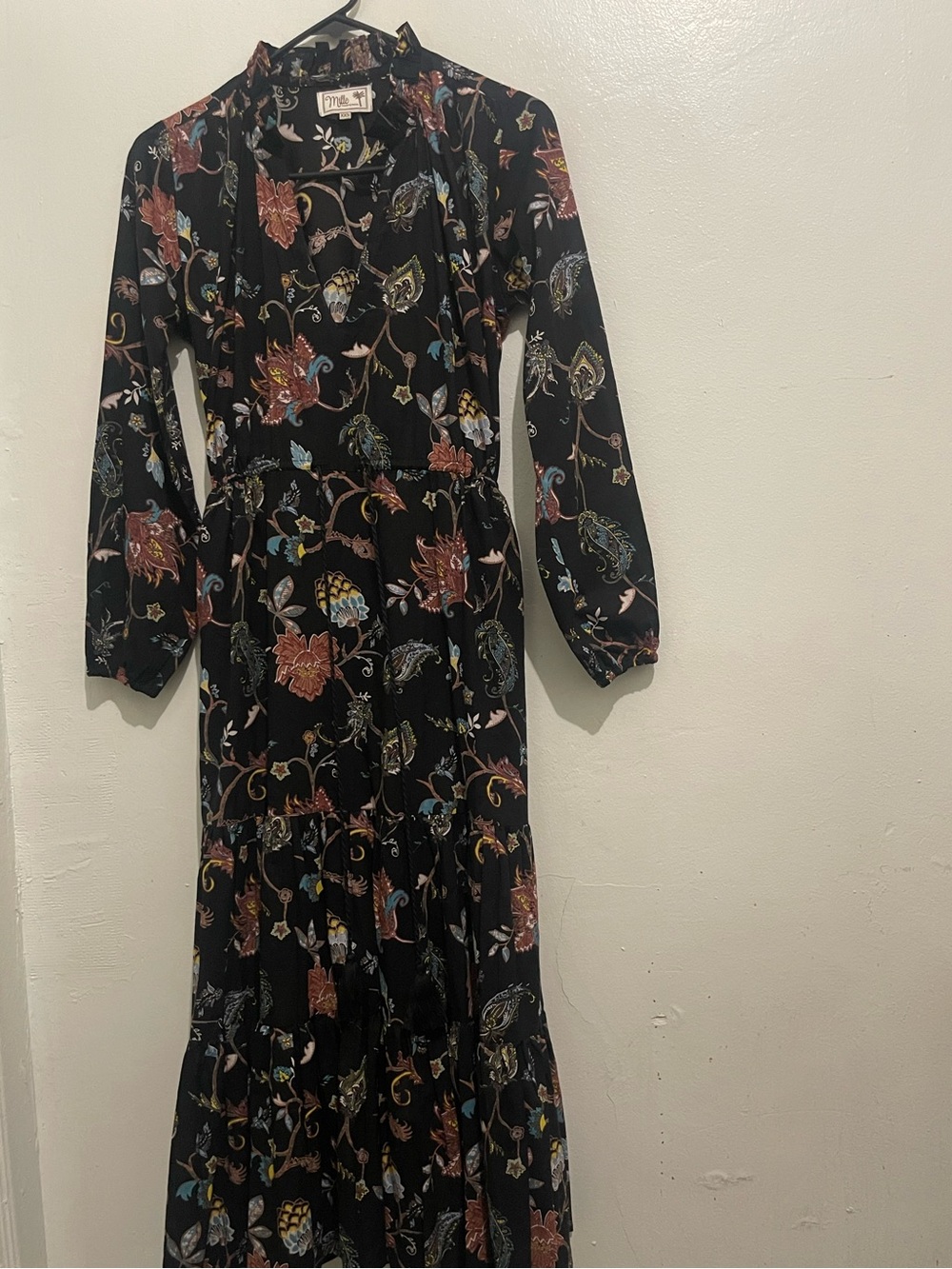 Mille Resort & Travel 100% Cotton Black Floral print maxi dress Sz XXS